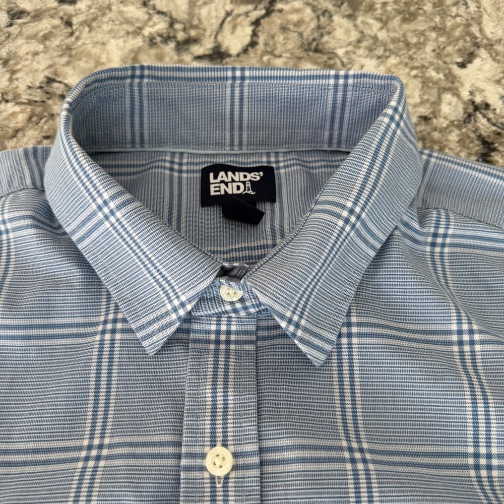 Lands' End Men's Blue‎ Plaid Button Down Long Sleeve Shirt Traditional Fit XL - Picture 2 of 10